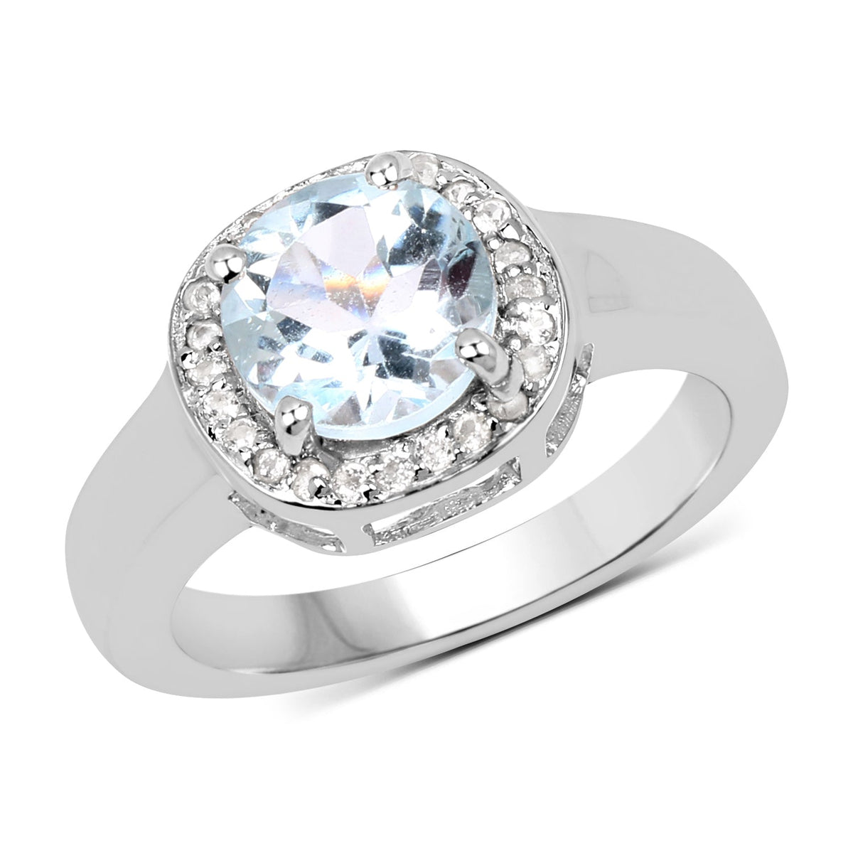 Anillo de plata de ley .925 con topacio azul genuino de 2.37 quilates y topacio blanco