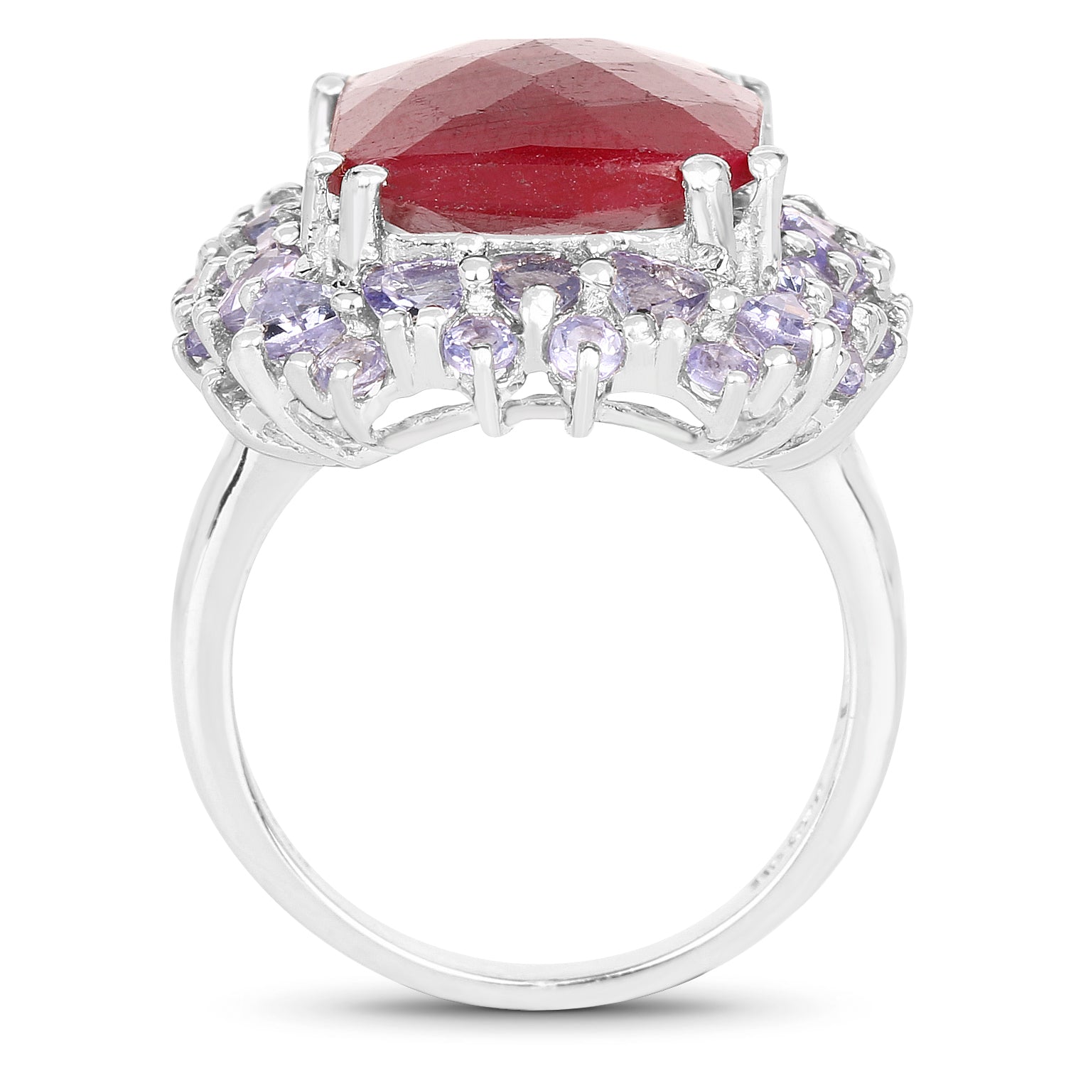 Anillo de plata esterlina .925 con rubí teñido y tanzanita de 15,13 quilates