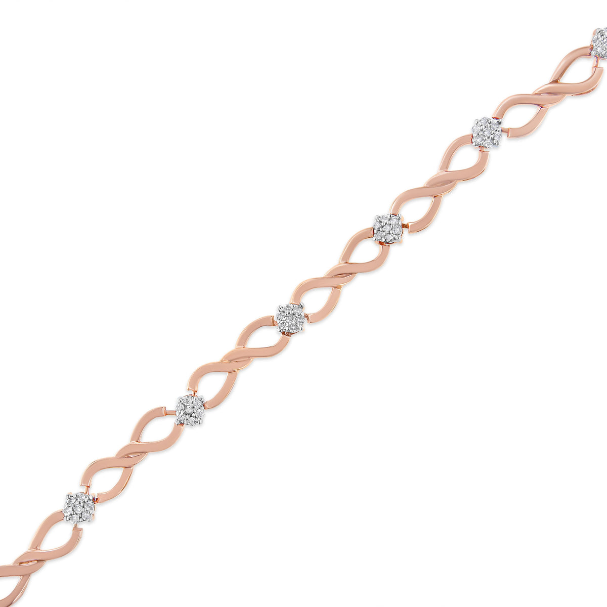 Pulsera de tenis de oro rosa de 10 quilates bañada en plata de ley .925 con diseño de eslabones de infinito de 1/2 quilate de diamante (color H-I, claridad I2-I3) - 7"