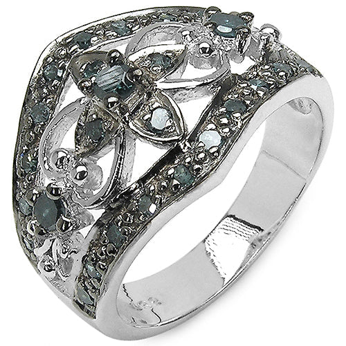 Anillo de plata de ley .925 con diamante azul auténtico de 0,47 quilates
