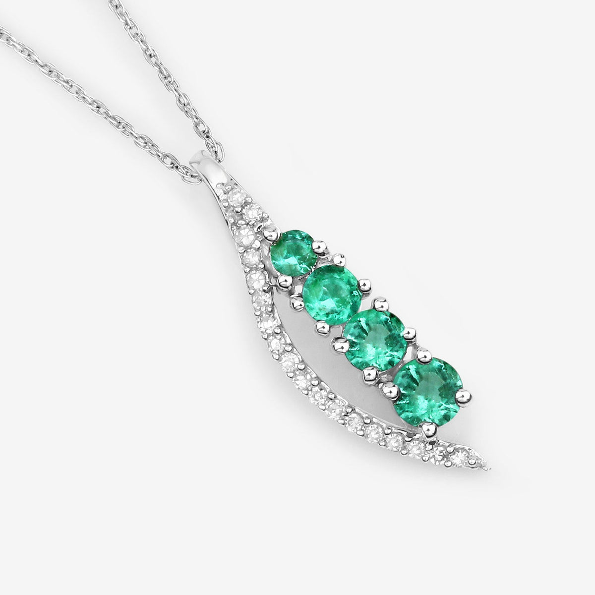 Colgante de oro blanco de 14 quilates con esmeralda zambiana auténtica de 0,34 quilates y diamantes blancos