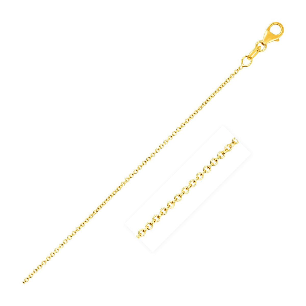 Cadena de eslabones redondos tipo cable de oro amarillo de 14k de 1.1mm