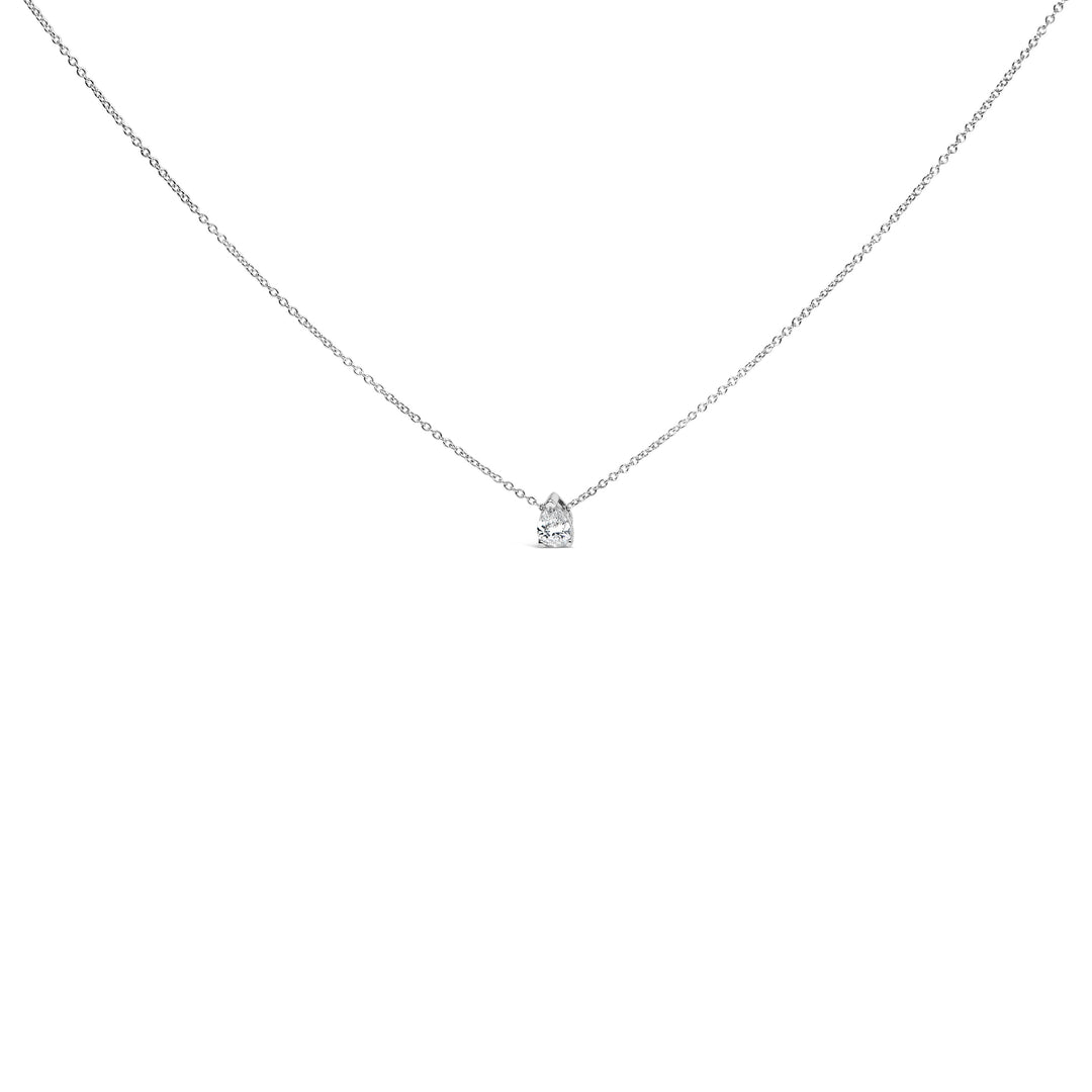 Collar con colgante solitario de oro blanco de 14K con diamante cultivado en laboratorio en forma de pera de 1/2 quilate de peso total, 3 garras, 18 pulgadas (color F-G, claridad VS2-SI1)