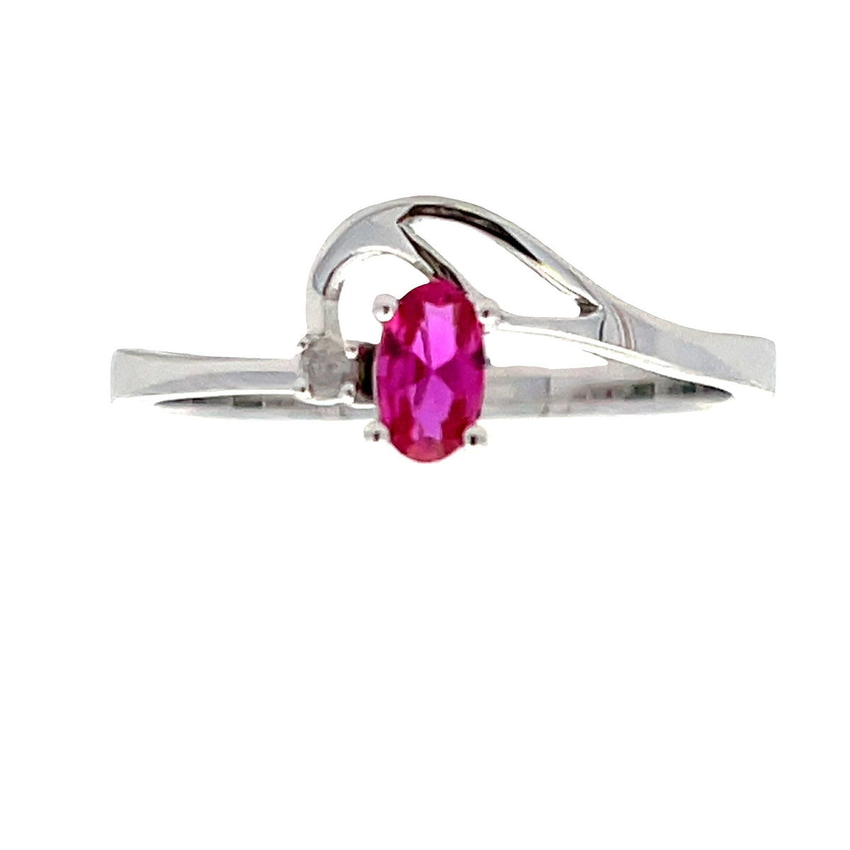 Genuine .02ct Created Ruby Diamond Ring 10KT White Gold
