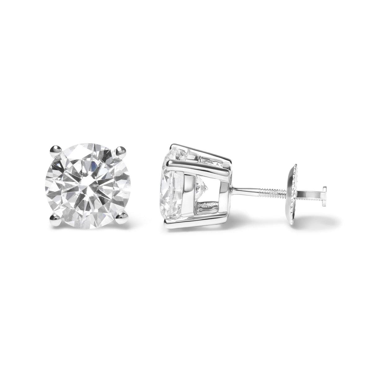 Pendientes IGI Certified de Oro Blanco de 14K, 5.00 Cttw, con Diamante Cultivado de Talla Brillante Redonda, Diseño Clásico de 4 Garras y Cierres de Rosca (Color F-G, Claridad SI1)