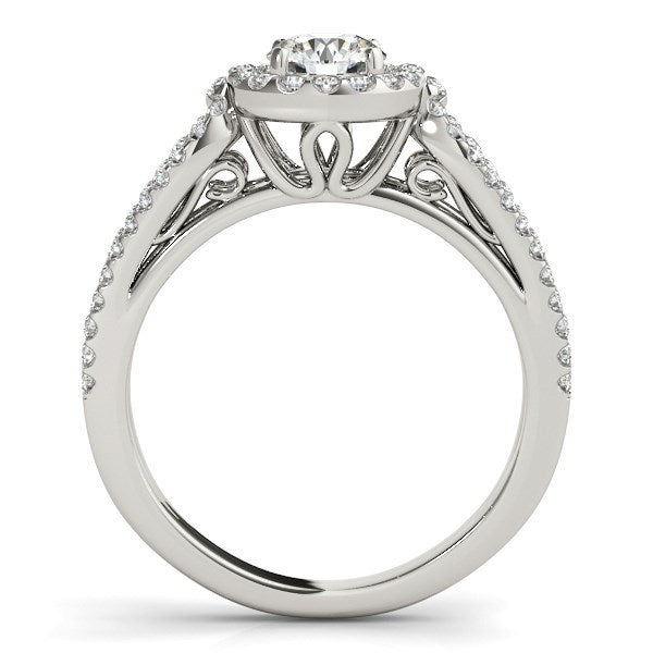 Anillo de compromiso de oro blanco de 14k con diamantes y brazo dividido en forma de lágrima (7/8 cttw)