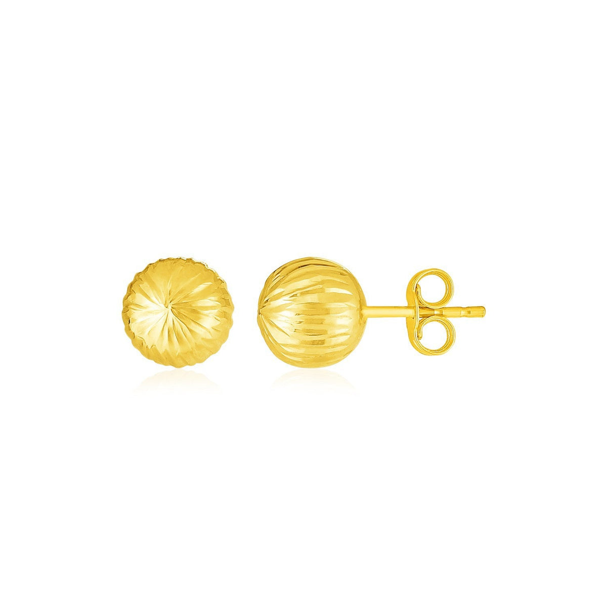 Pendientes de bola de oro amarillo de 14K con textura lineal