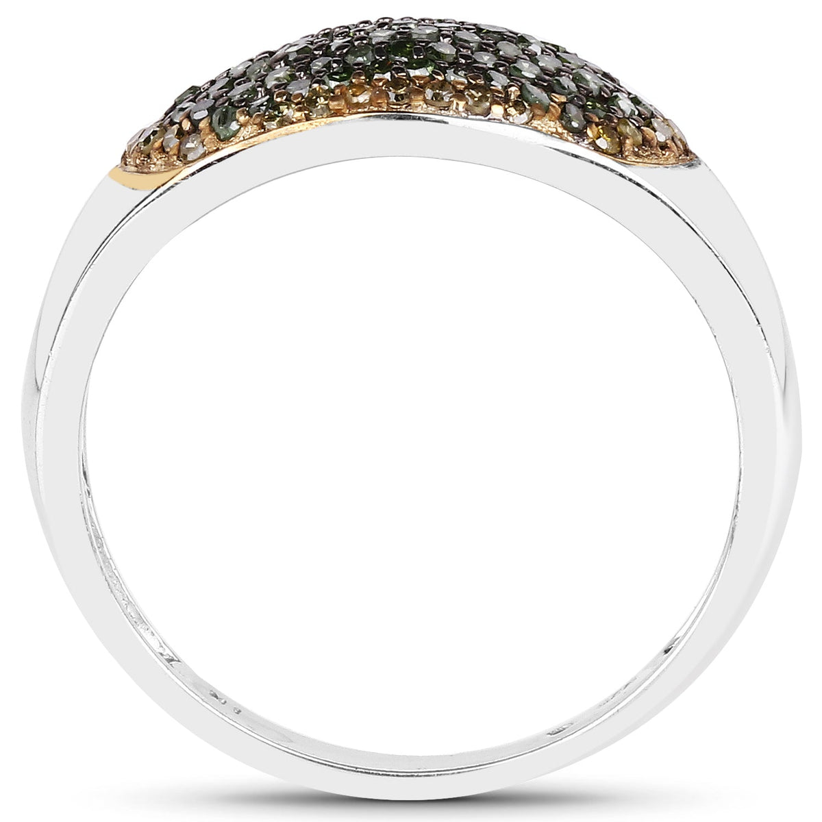 Anillo de plata esterlina .925 con diamantes verdes y amarillos auténticos de 0,45 quilates