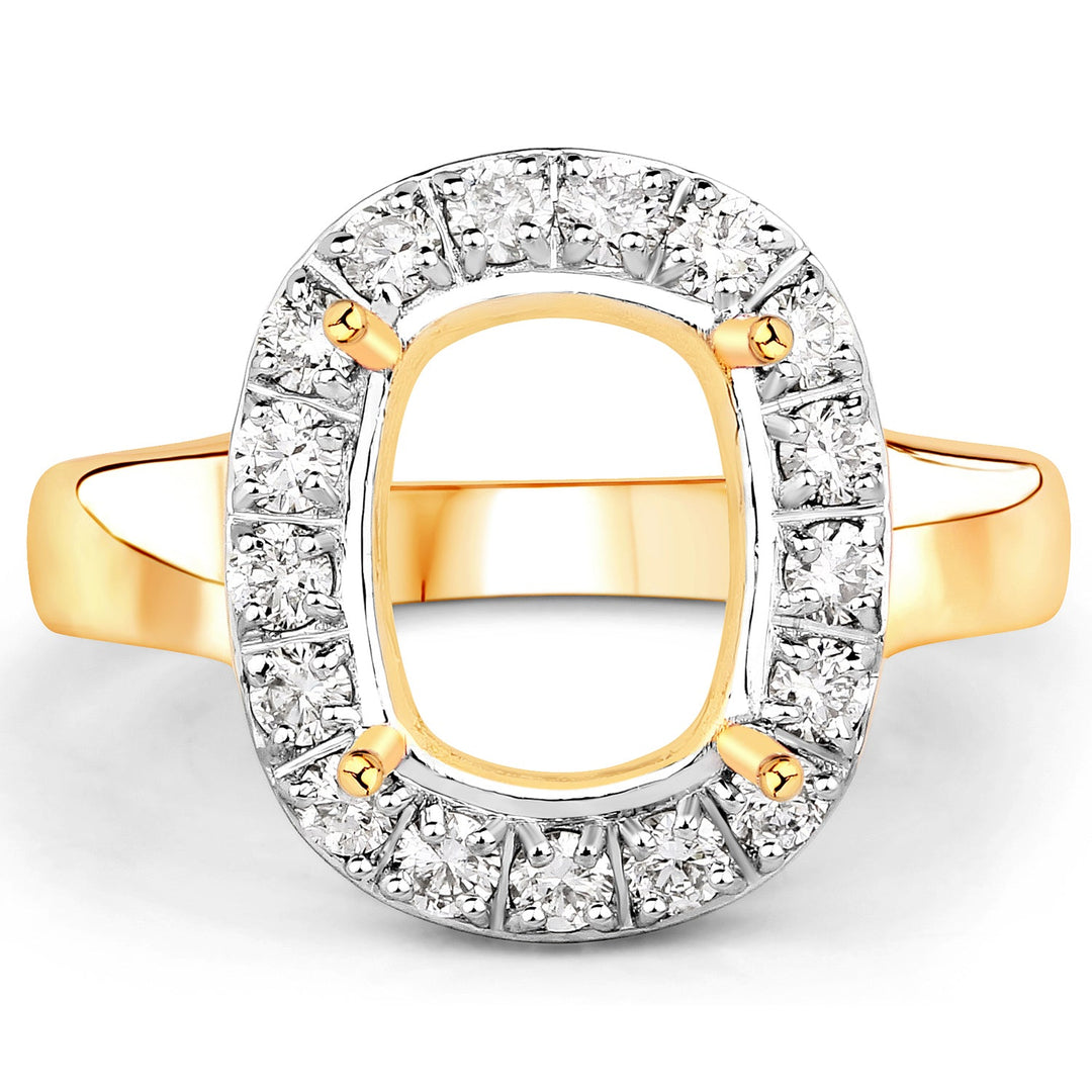 0.51 Carat Genuine White Diamond 14K Yellow Gold Semi Mount Ring - holds 10x8mm Cushion Gemstone