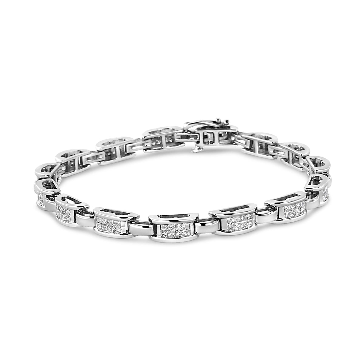 Pulsera de eslabones de oro blanco de 14K con diamantes princesa engastados invisibles de 2.00 Cttw (Claridad I1-I2, Color I-J) - 7.25"