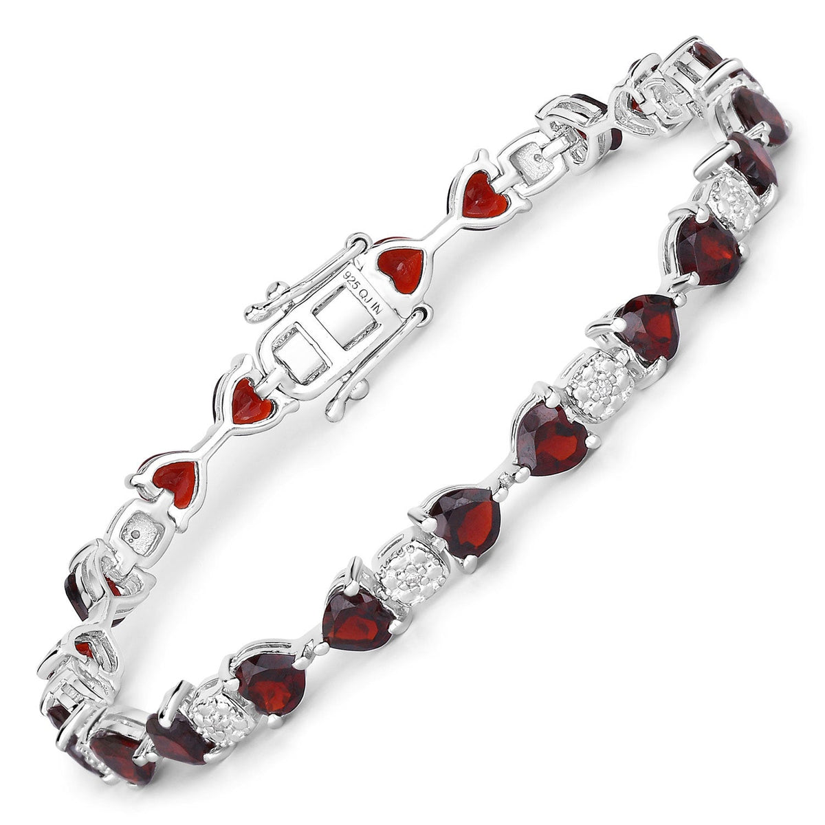 Brazalete de plata de ley .925 con granate genuino de 11.10 quilates y diamantes blancos