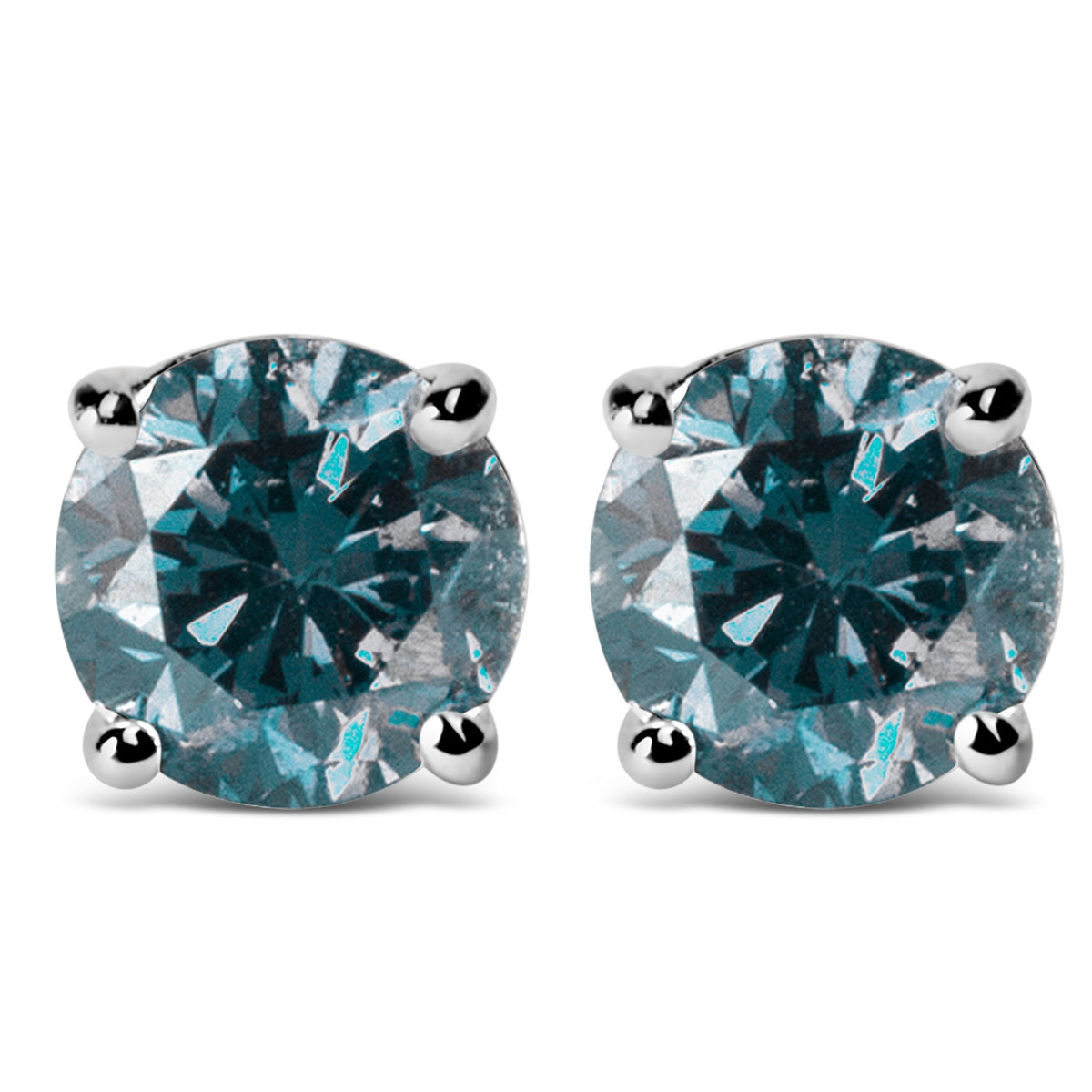 Pendientes de tuerca solitarios clásicos de oro blanco de 14 quilates con diamantes azules cultivados en laboratorio de talla brillante redonda de 1/2 quilate (Color azul, Claridad VVS2-VS1)
