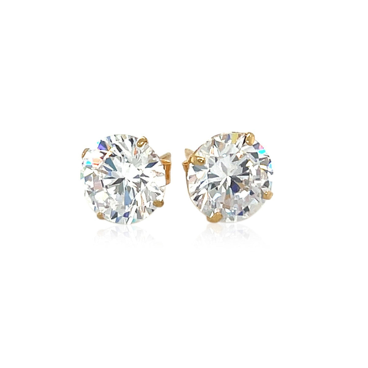 Pendientes de 8,0 mm con circonita cúbica redonda de oro amarillo de 14k