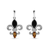 .925 Sterling Silver Marquise Cut Onyx and Citrine with Diamond Accent Fleur De Lis Drop Stud Earrings (H-I Color, SI1-SI2 Clarity)