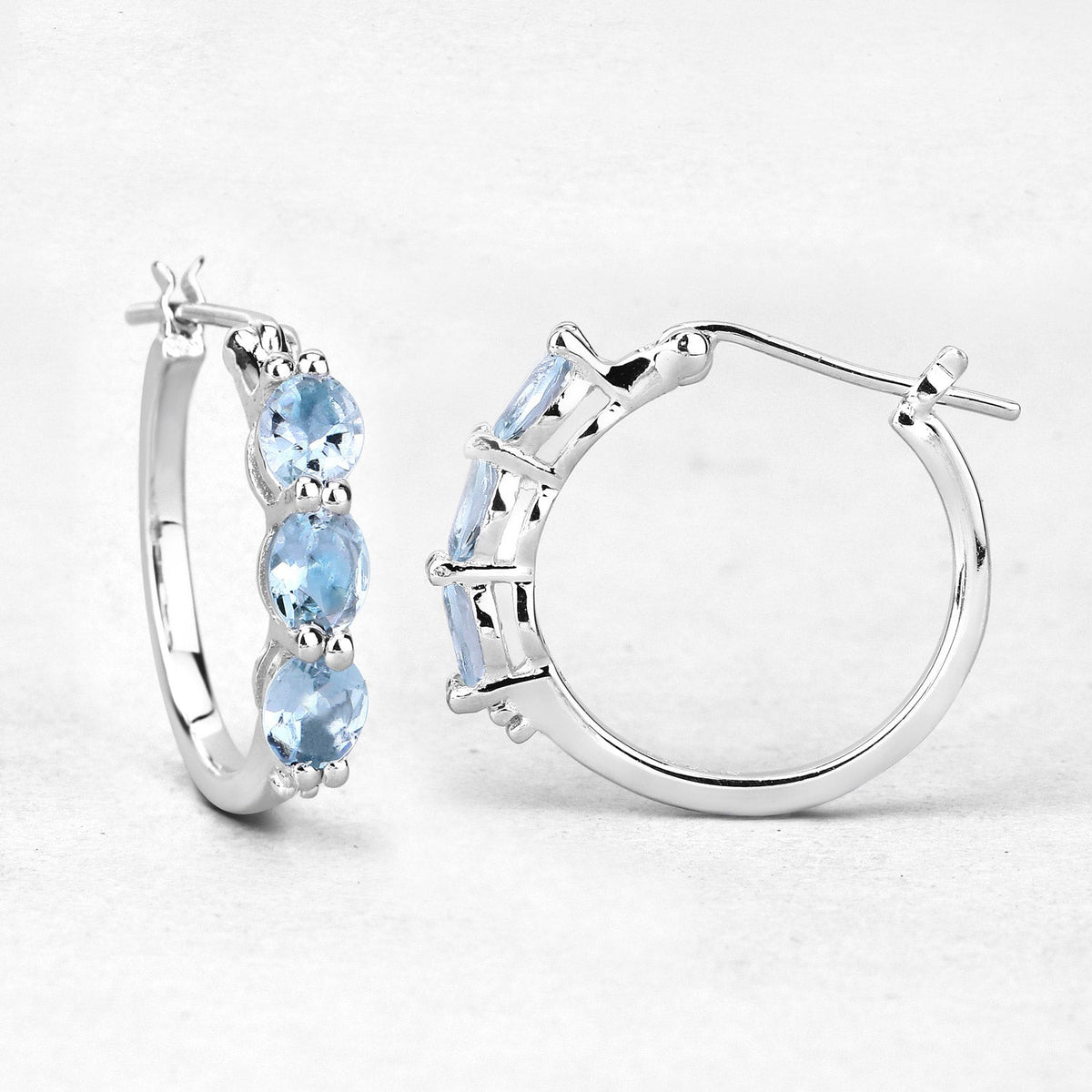Pendientes de plata de ley .925 con aguamarina auténtica de 1.75 quilates y diamantes blancos