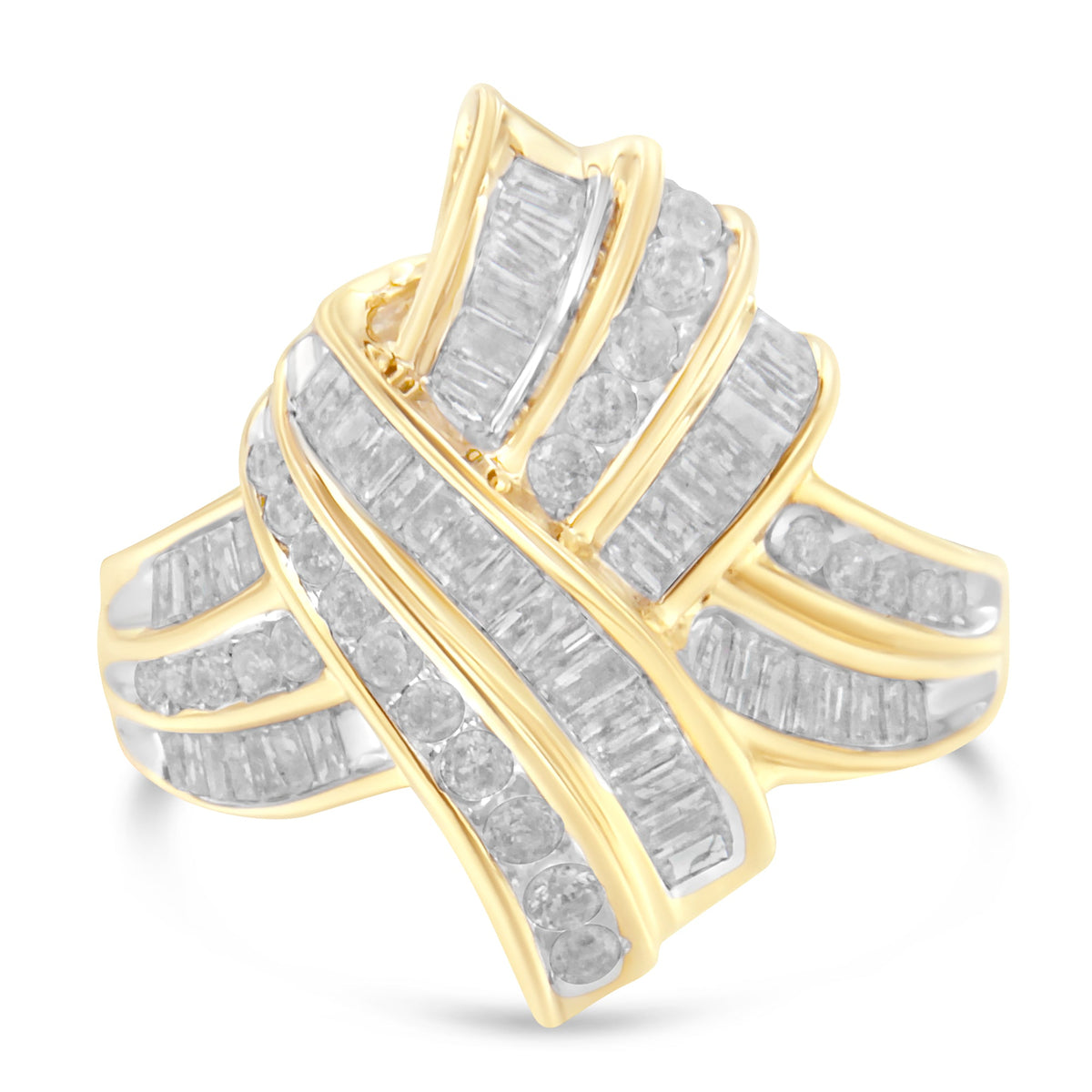 Anillo de cóctel de diamantes de oro amarillo de 10 quilates (1,2 quilates en total, color I-J, claridad I2-I3) - Talla 8