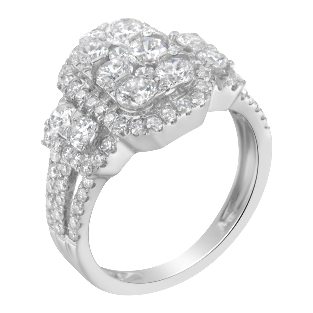 Anillo de cóctel de oro blanco de 14 quilates con racimo de diamantes de 2 1/4 quilates en total (color G-H, claridad SI2-I1) - Talla 7