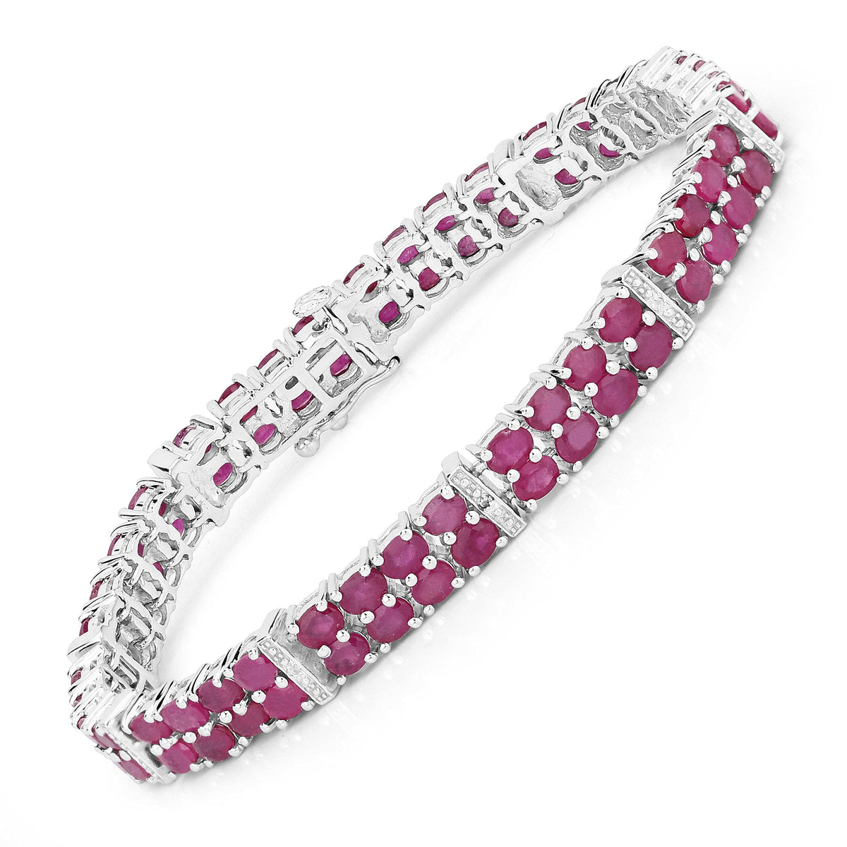 Pulsera de plata de ley .925 con rubí con relleno de cristal de 17.65 quilates y topacio blanco