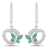 0.44 Carat Genuine Emerald and Created White Sapphire .925 Sterling Silver Earrings