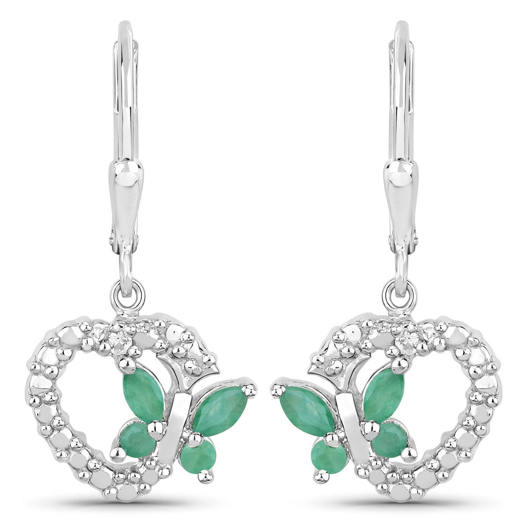 0.44 Carat Genuine Emerald and Created White Sapphire .925 Sterling Silver Earrings