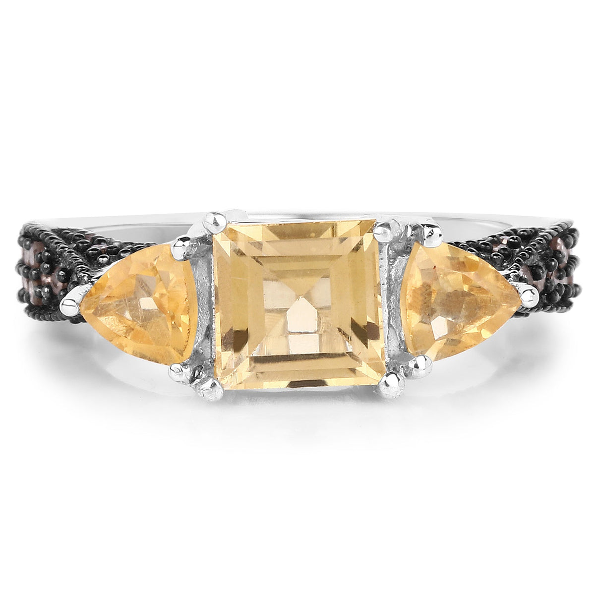 Anillo de plata de ley .925 con citrino genuino de 2,71 quilates y diamantes color champán