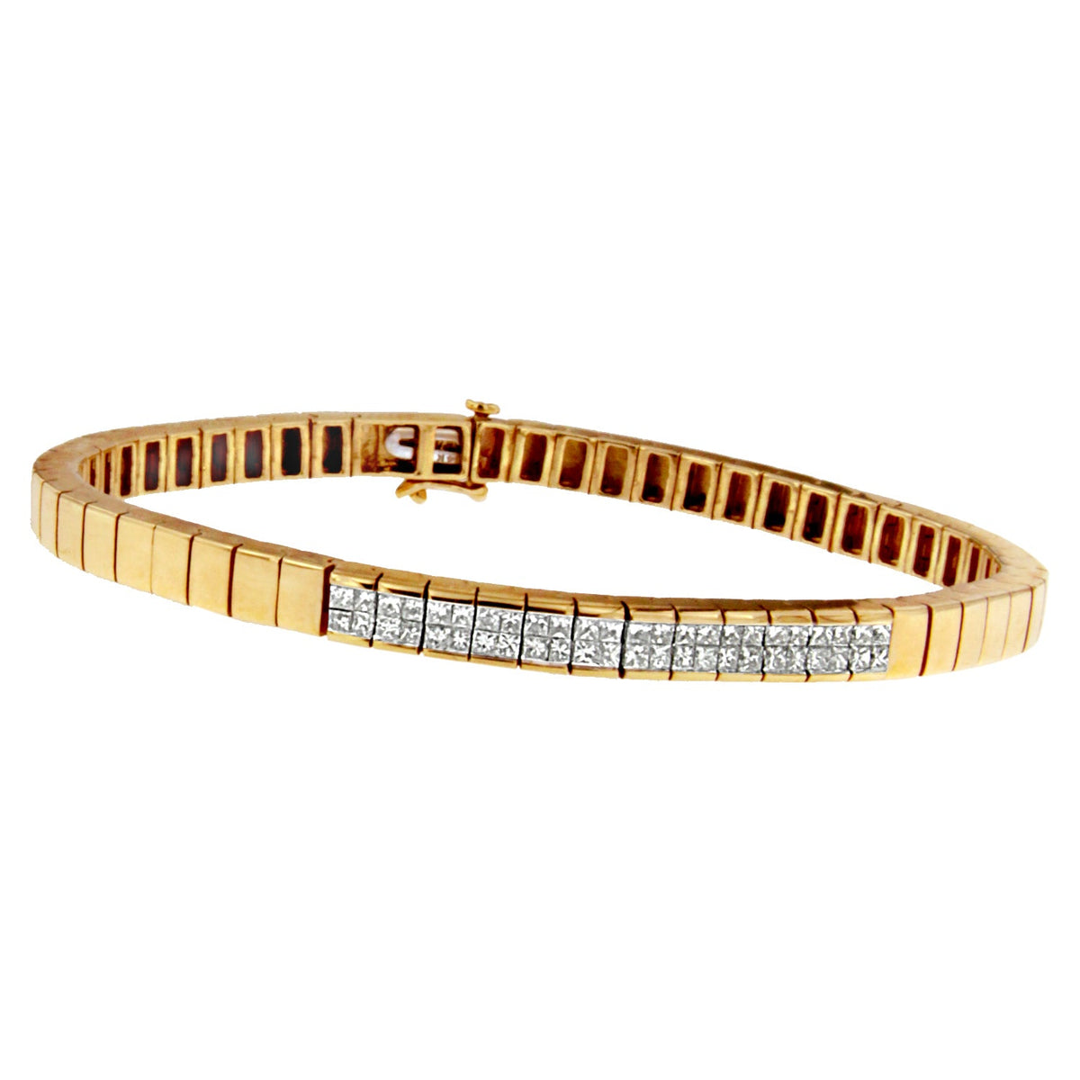 Brazalete con bandas de oro amarillo de 14K con diamantes de talla princesa (1.00 cttw, color G-H, claridad VS1-VS2)