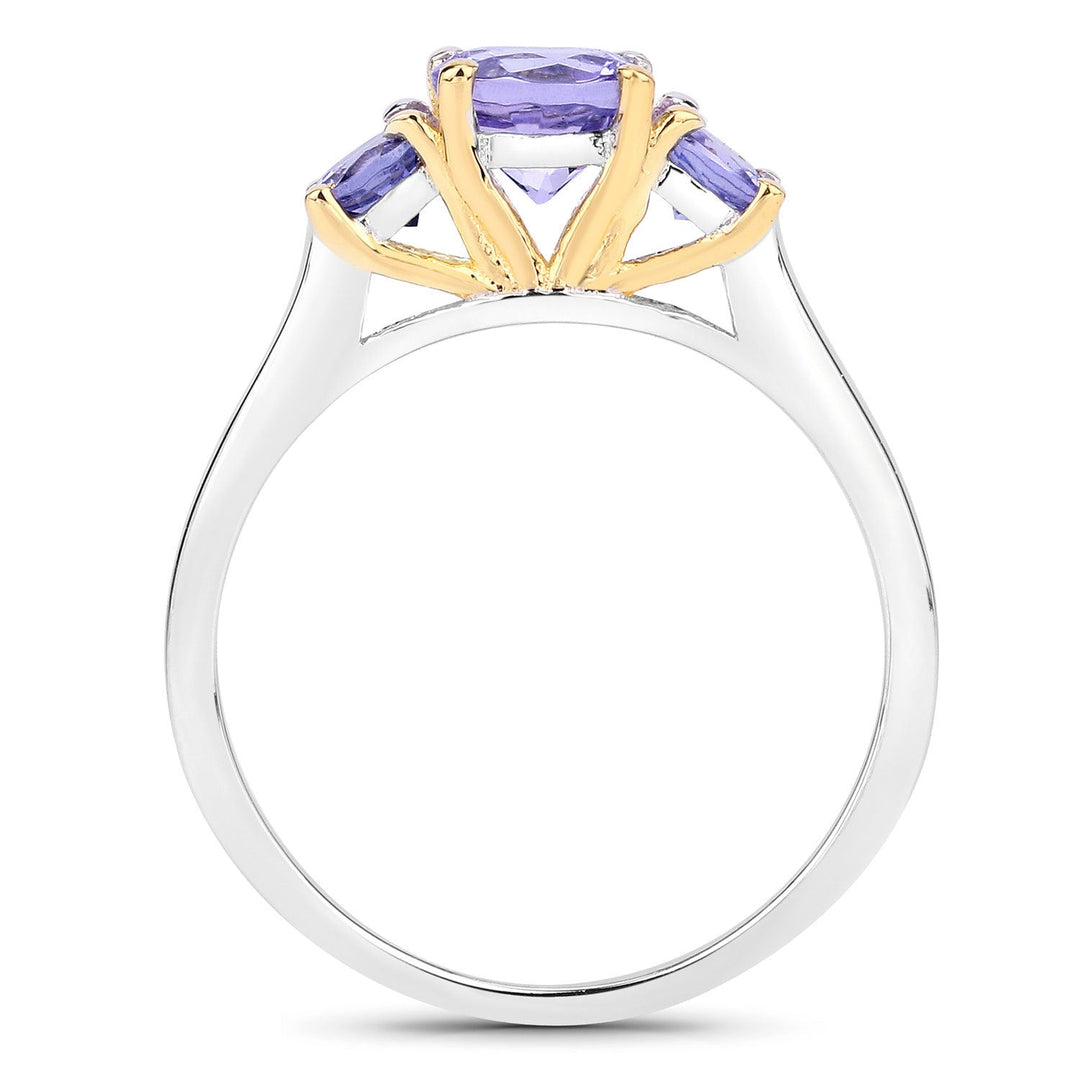 Anillo de plata de ley 925 con tanzanita auténtica de 1,07 quilates y dos tonos