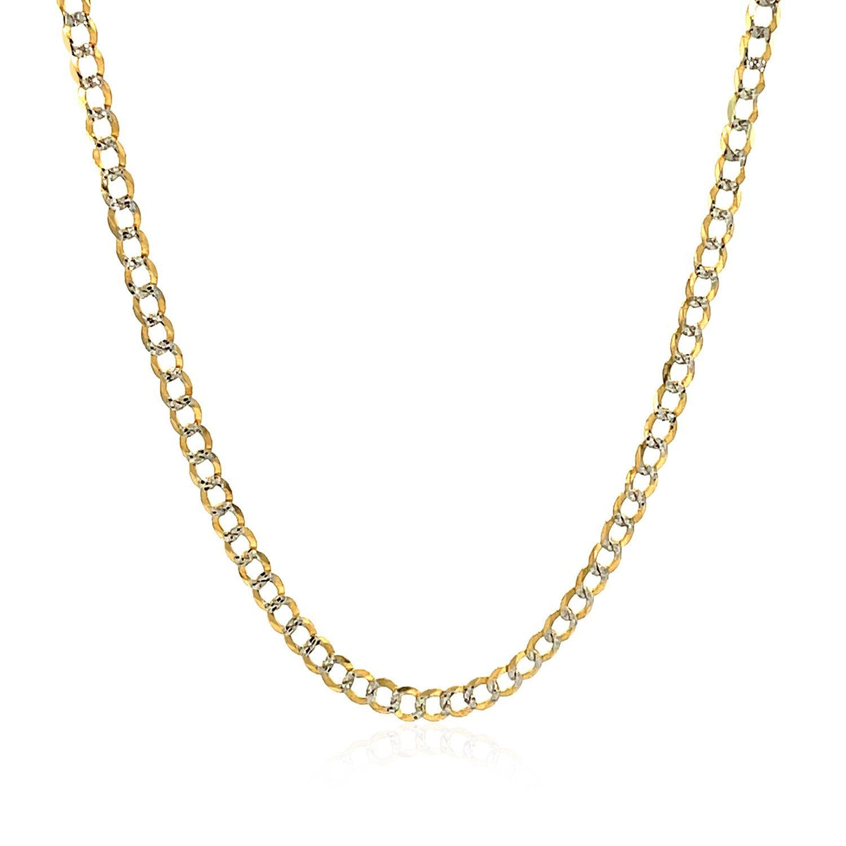 Cadena de eslabones cubanos de oro bicolor de 14k y 2.6 mm con pavé