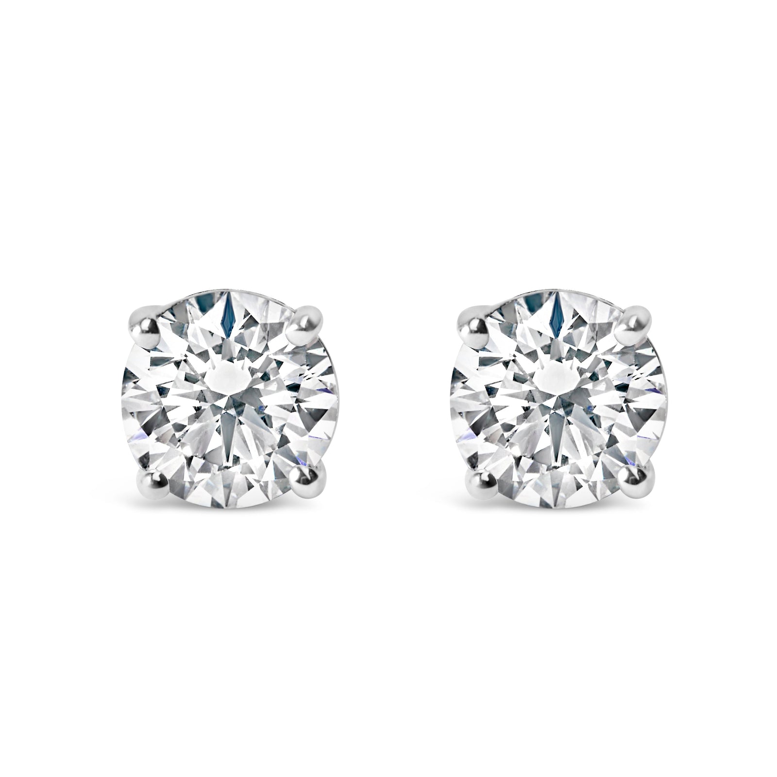 Pendientes solitario de oro blanco de 14K con diamantes redondos de 1 1/2 quilates en total con parte posterior de rosca, certificados por IGI (color G-H, claridad I1-I2)