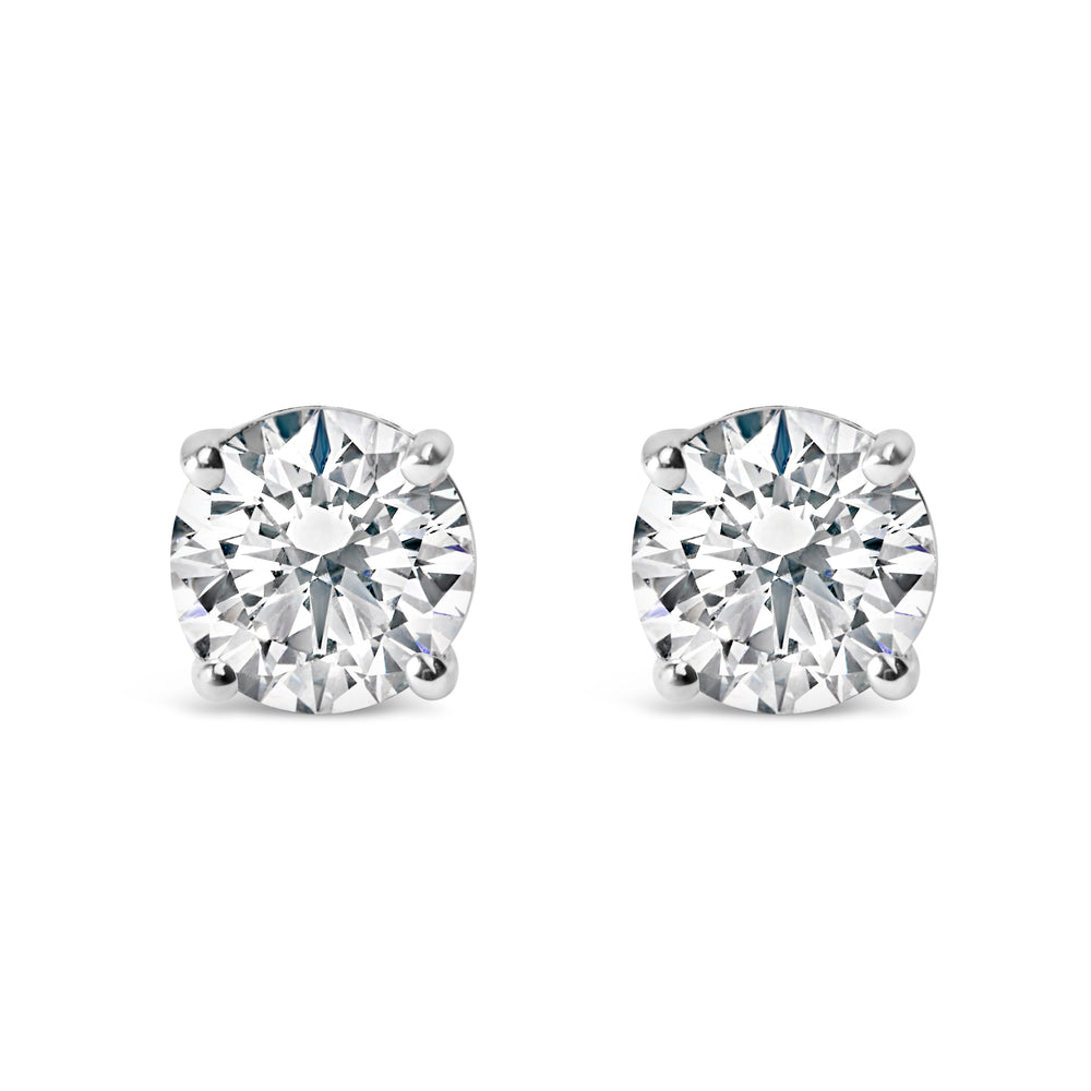Pendientes de tuerca clásicos de oro blanco de 14 quilates, con 2.00 quilates de diamantes redondos de talla brillante cultivados en laboratorio, con 4 garras y cierre de rosca (color F-G, claridad VVS2-VS1)