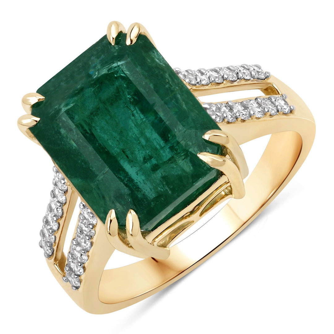 Anillo de oro amarillo de 14 quilates con esmeralda zambiana auténtica de 8,49 quilates certificada por el IGI y diamantes blancos