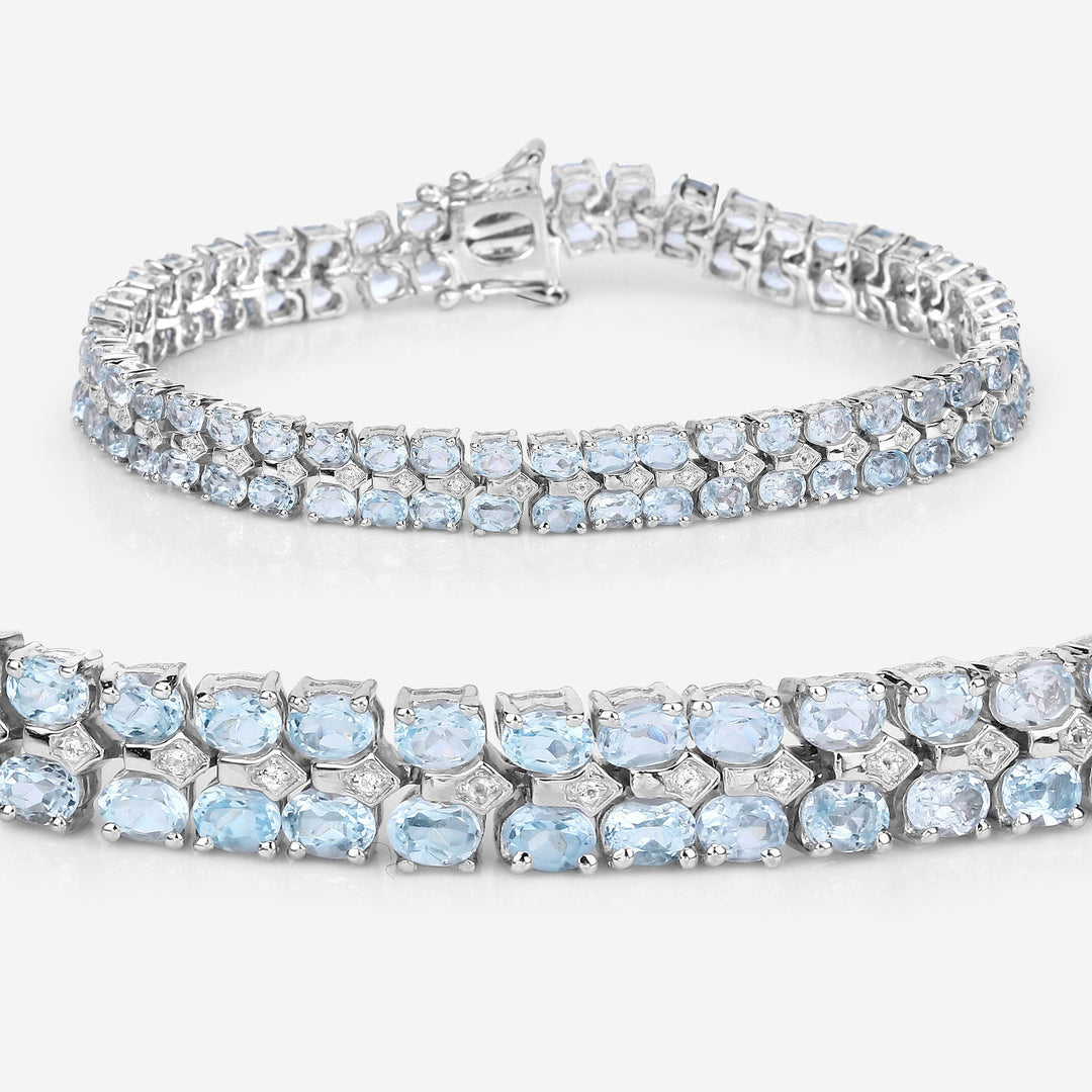 Pulsera de plata de ley .925 con topacio azul auténtico de 17.22 quilates y diamantes blancos