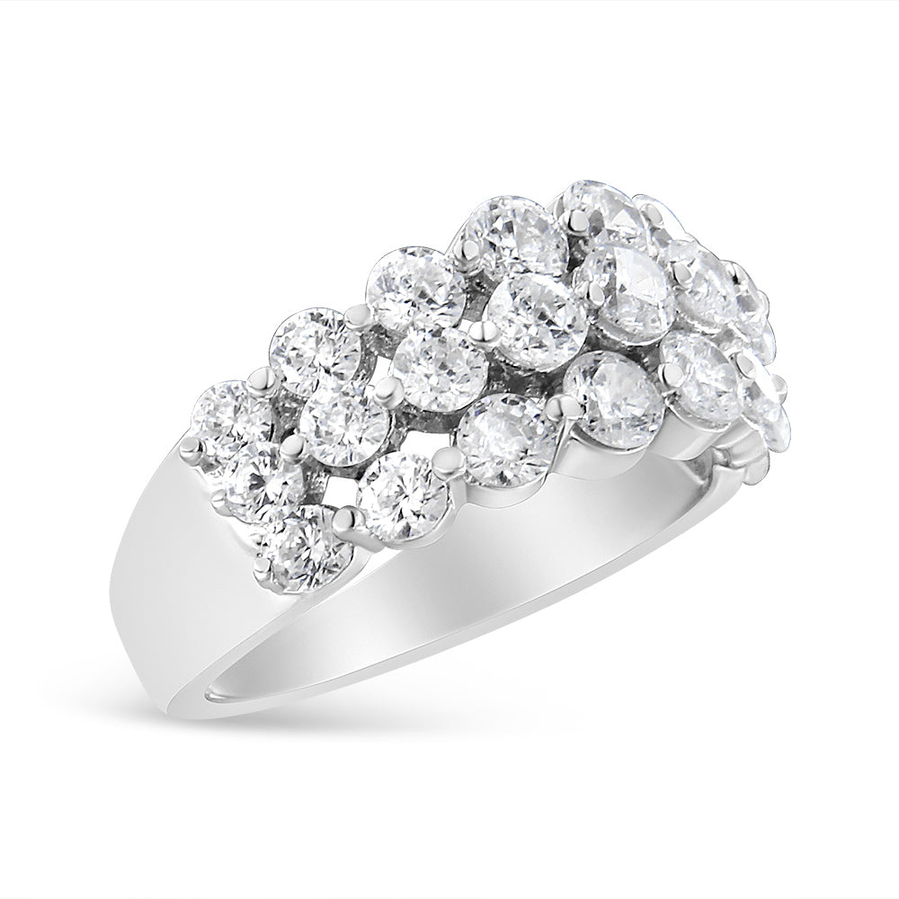 Anillo de oro blanco de 10K con 2 1/2 quilates de diamante natural redondo de 3 hileras (color I-J, claridad I1-I2) - Talla 7