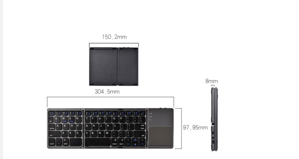 Mini Tri-fold Bluetooth Keyboard For Mobile Phone Computer Portable Wireless Thin Touch Universal