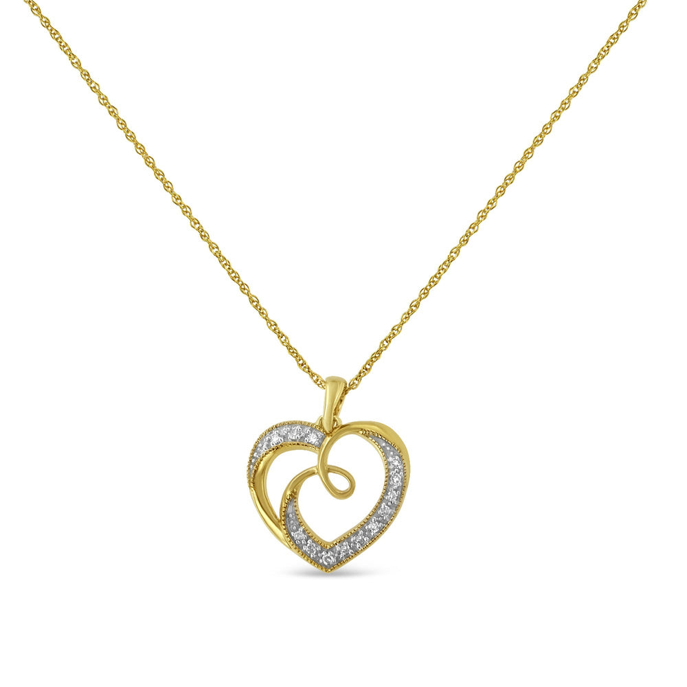 Collar con dije de cinta y corazón en plata de ley .925 chapada en oro amarillo de 14K con acento de diamante de 18" (color H-I, claridad I2-I3)