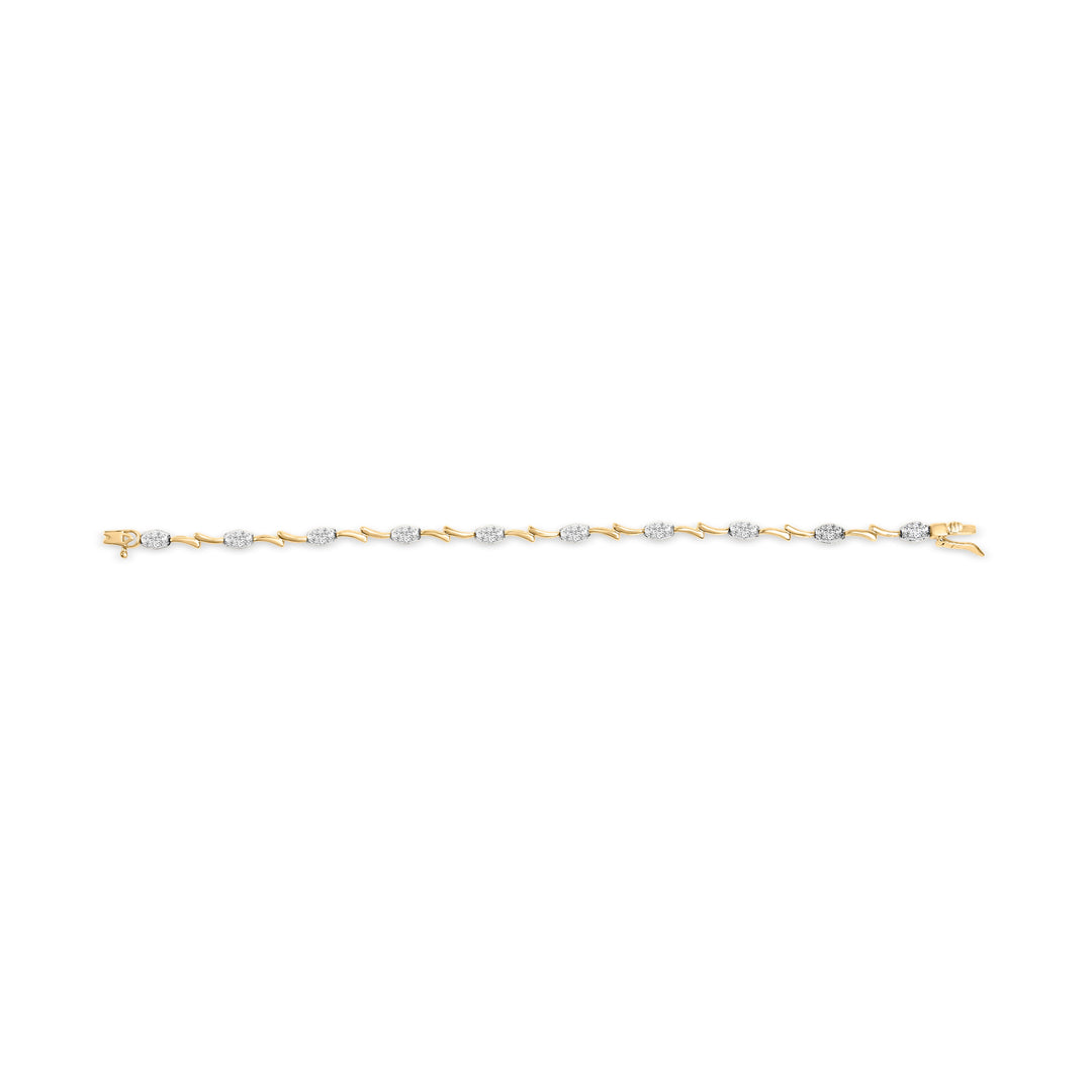 10K White and Yellow Gold 1.00 Cttw Diamond Oval Shaped Cluster Link  Bracelet (I-J Color, SI2-I1 Clarity) - 7" Inches