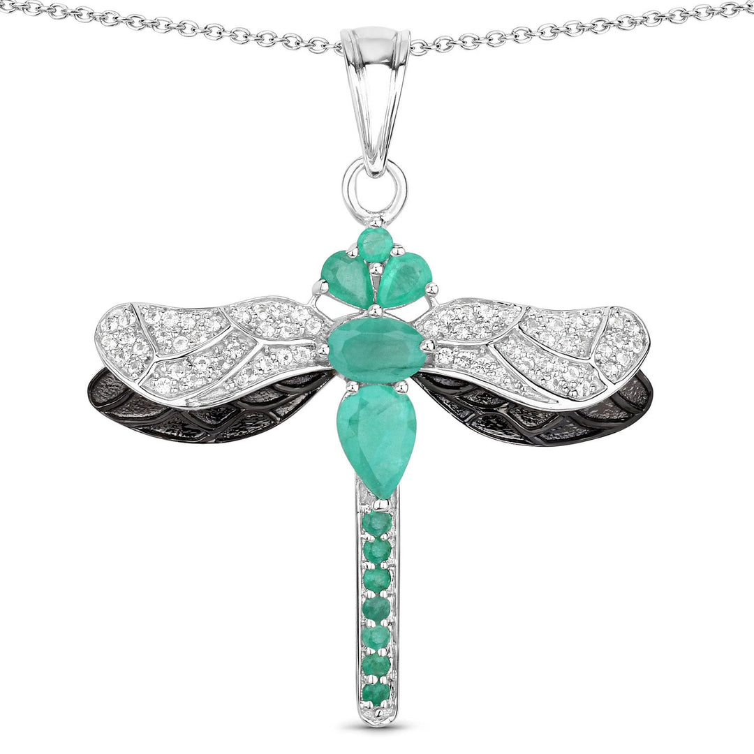 1.87 Carat Genuine Zambian Emerald and White Topaz .925 Sterling Silver Pendant