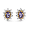 14K Yellow Gold 1/4 Cttw Diamond and Blue Purple Tanzanite Sunburst Halo Stud Earrings (K-L Color, I1-I2 Clarity)