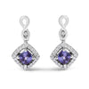 10K White Gold Blue Purple Tanzanite and Diamond Halo Cushion Shaped Drop Earrings (I-J Color, I1-I2 Clarity)