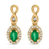 10K Yellow Gold Oval Cut Green Emerald 5x3 mm and 1/7 Cttw Round Diamond Dangle Earrings