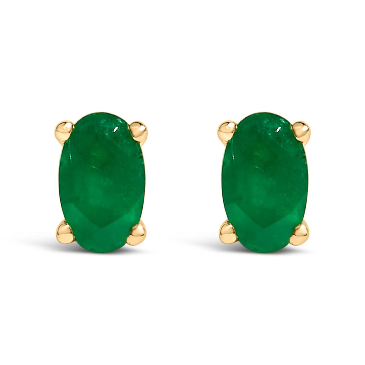 14K White Gold 5x3 MM Oval Green Emerald Solitaire Stud Earrings