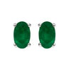 14K White Gold 5x3 MM Oval Green Emerald Solitaire Stud Earrings