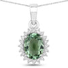 1.39 Carat Genuine Green Tourmaline and White Diamond 14K White Gold Pendant