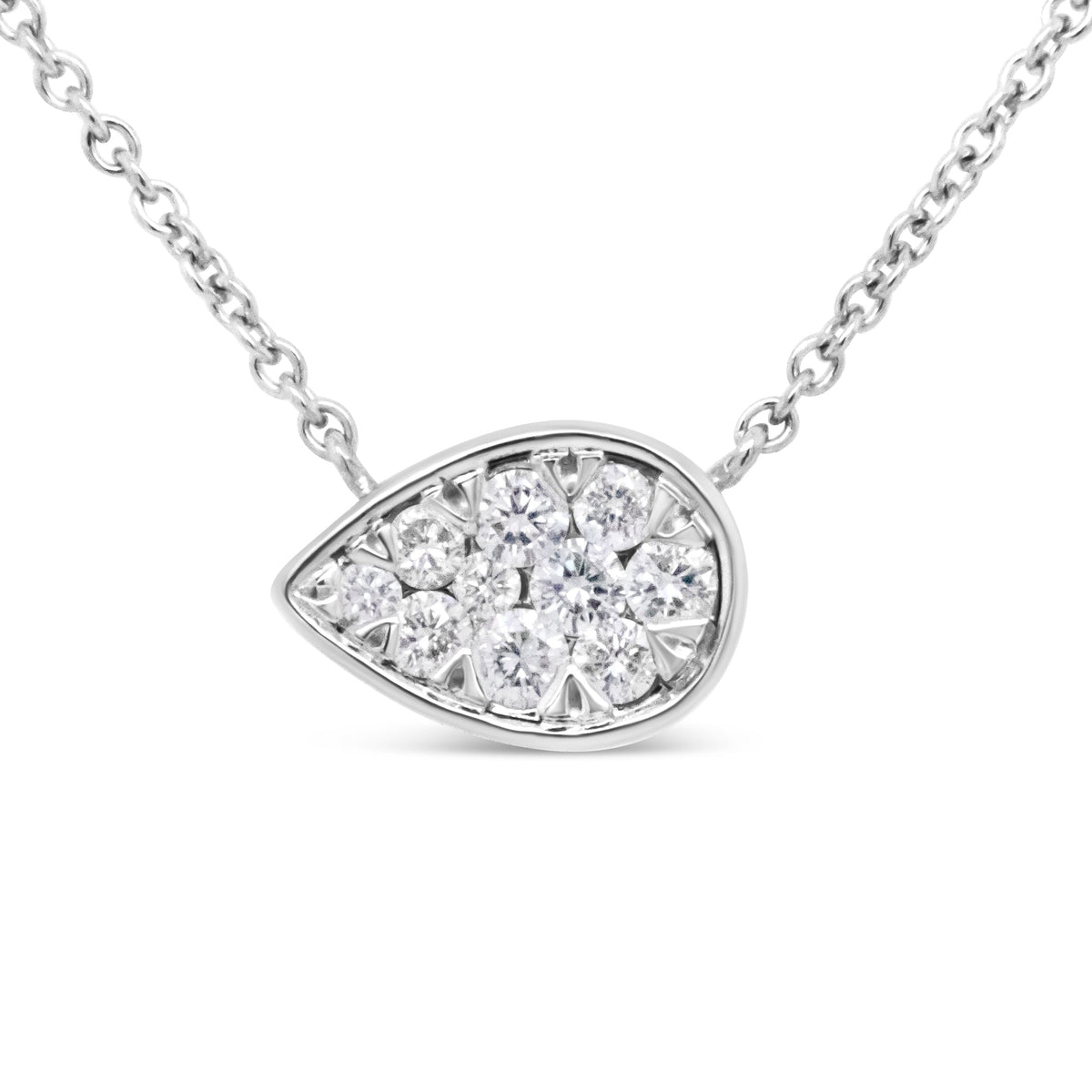 Collar con colgante de oro blanco de 14K con forma de lágrima de diamantes redondos de 1/4 Cttw de 18" - (Color G-H, Claridad SI2-I1)