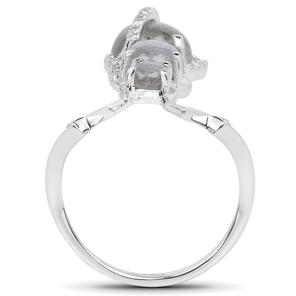 Anillo de plata de ley .925 con labradorita auténtica de 2,79 quilates y topacio blanco