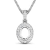 0.18 Carat Genuine White Diamond 14K White Gold Semi Mount Pendant - holds 8x6mm Oval Gemstone