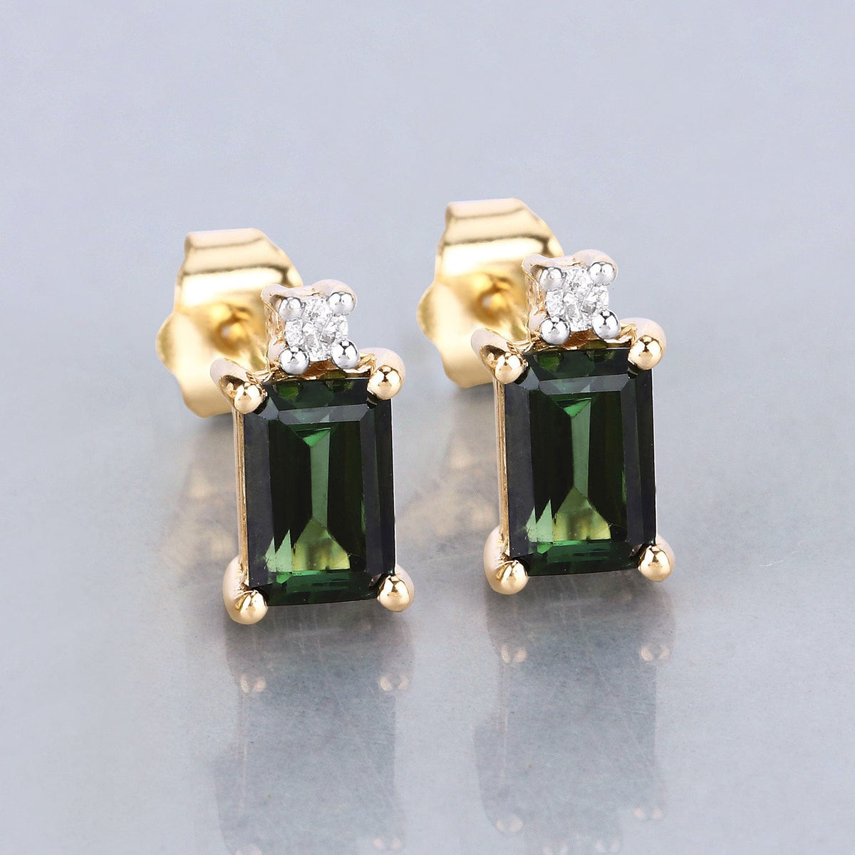 Pendientes de oro amarillo de 14 quilates con turmalina verde genuina de 1,24 quilates y diamantes blancos