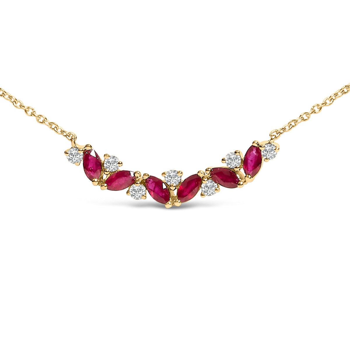 Collar de oro amarillo de 14 quilates con rubí rojo y diamante en línea (color I-J, claridad SI2-I1) - 45,72 cm