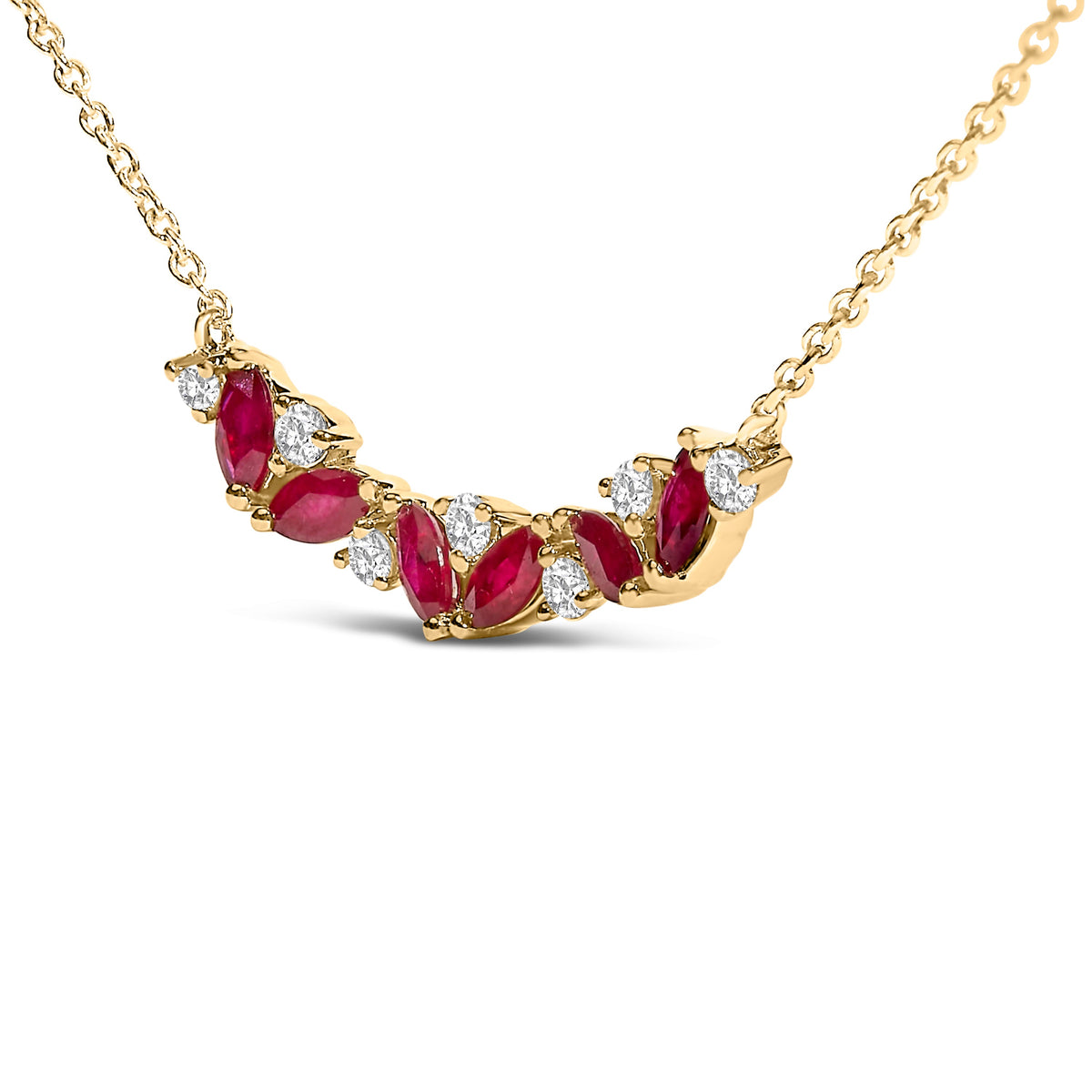 Collar de oro amarillo de 14 quilates con rubí rojo y diamante en línea (color I-J, claridad SI2-I1) - 45,72 cm