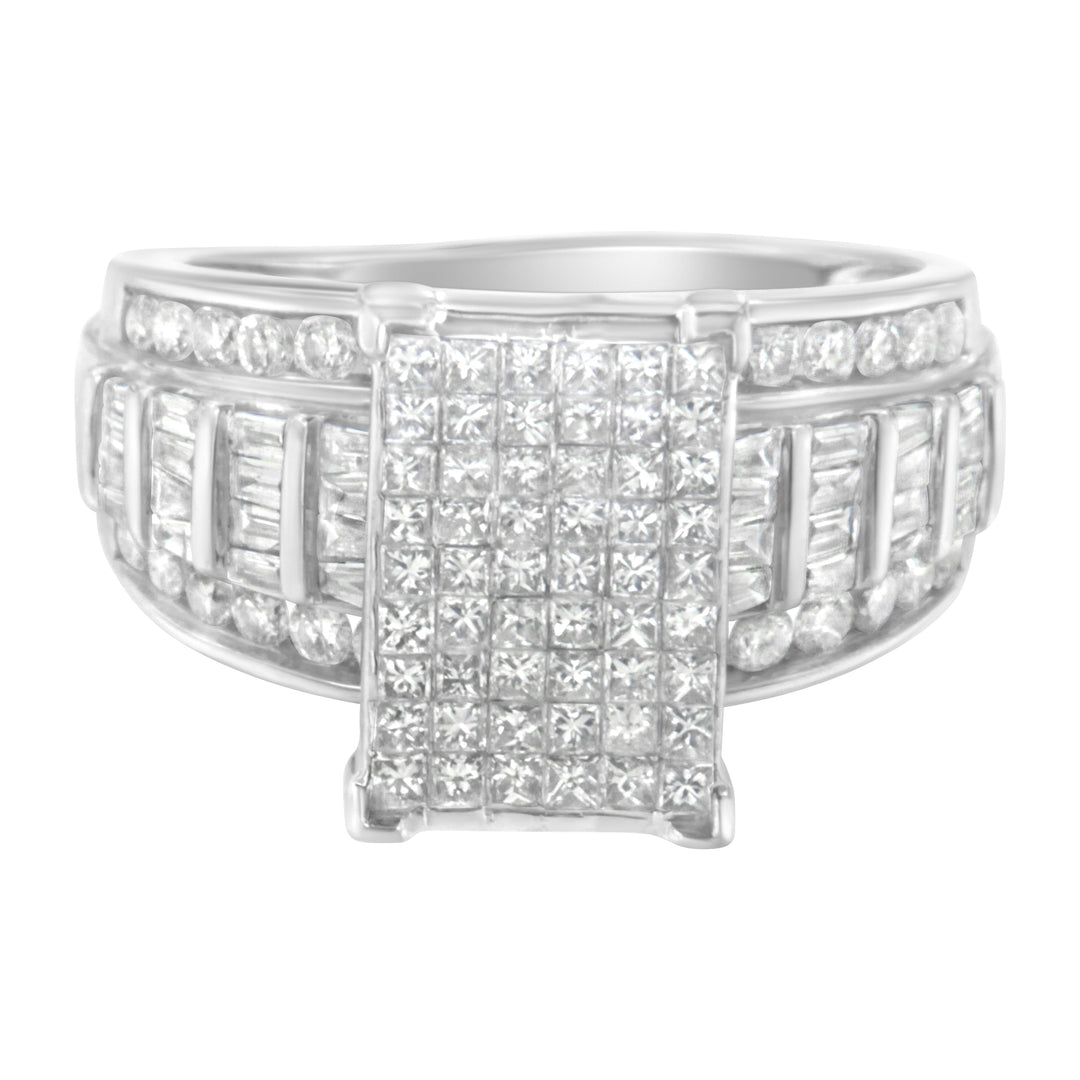 14K White Gold 2.0 Cttw Mixed-Cut Diamond Rectangle Invisible-Set Composite Cluster Ring with Bar- and Channel-Set Band (H-I Color, SI2-I1 Clarity) - Size 5